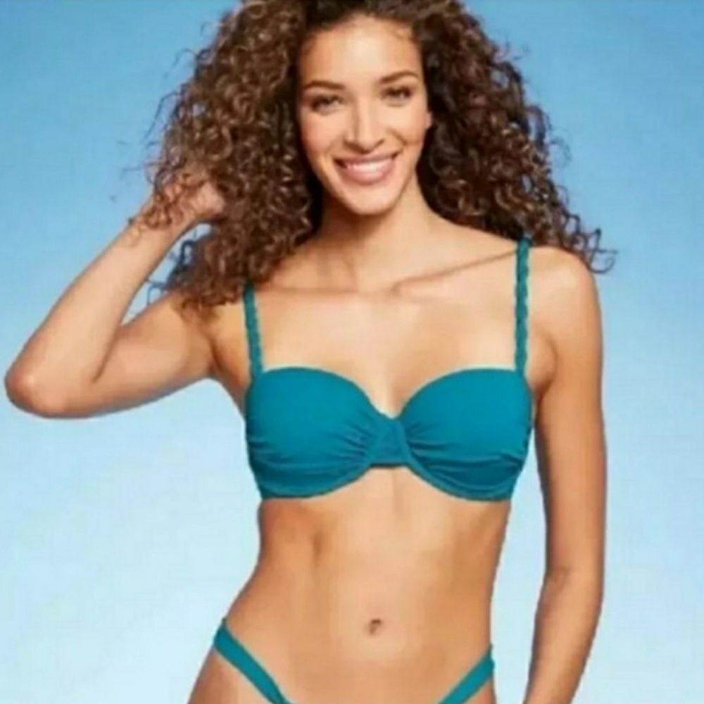Women's Light Lift Shirred Underwire Bikini Top Teal Blue